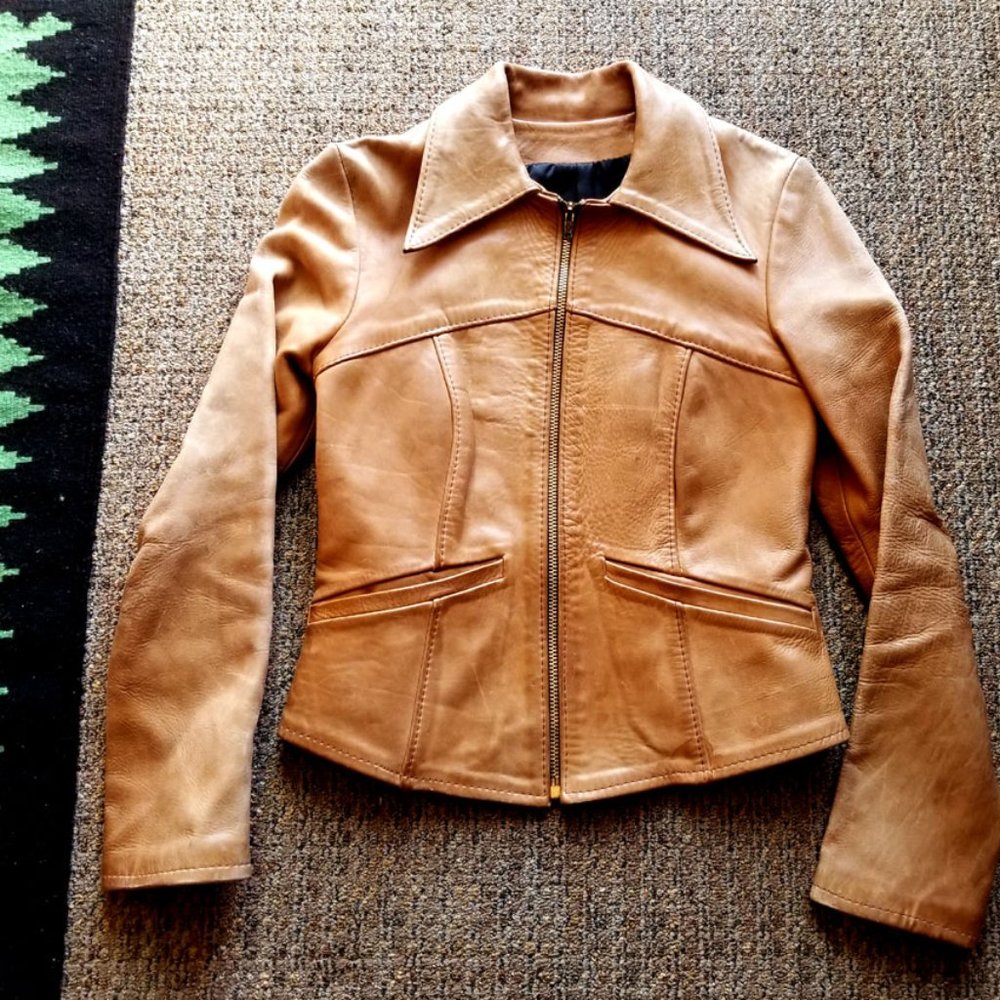 1960's Oshwahkon East West Type FITTED Hippie Leather Jacket XS